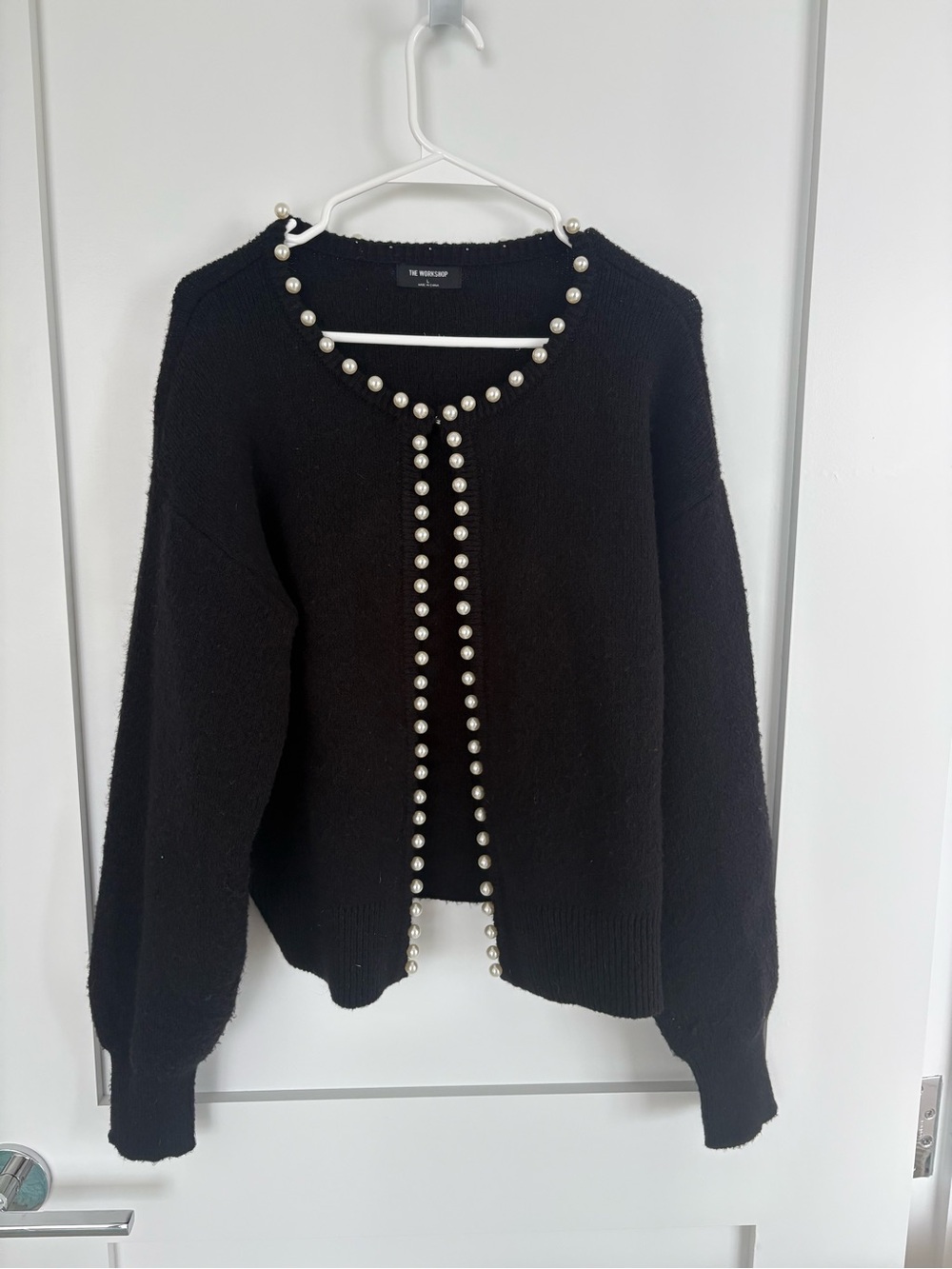 The Workshop Black Pearl Embellished Open Front Cardigan Sweater size Large